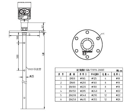 同軸導(dǎo)波雷達(dá)物位計(jì)外型尺寸圖